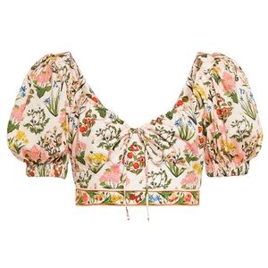 Agua Bendita floral puff sleeve crop top